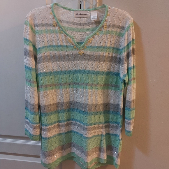 Alfred Dunner Women's Green White and Gray Squin Knit Sweater Size Large - Picture 9 of 9